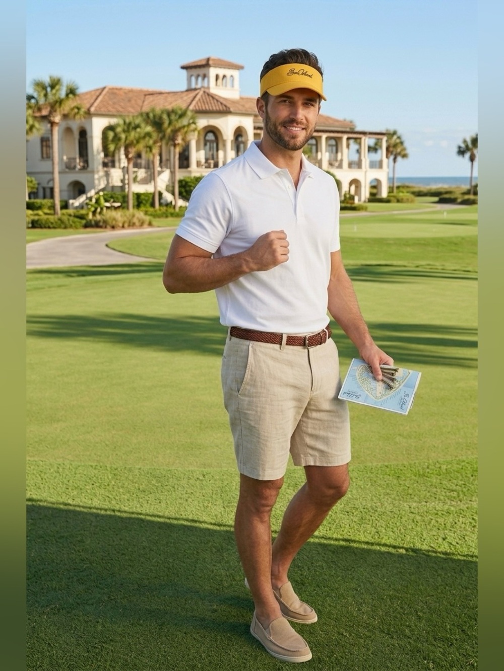 Sea Island Golf-Imperial cap, cotton with graphic print, yellow, one size.
